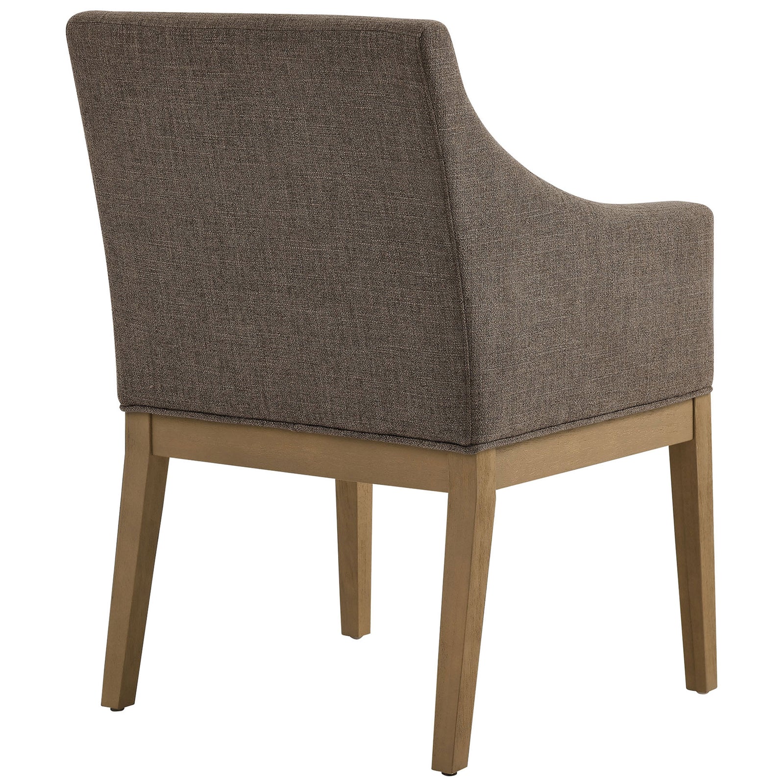 Mocha upholstered armchair with smooth curved back and supportive natural wood frame || EEI-7058-MOC-NAT || back_angle_studio