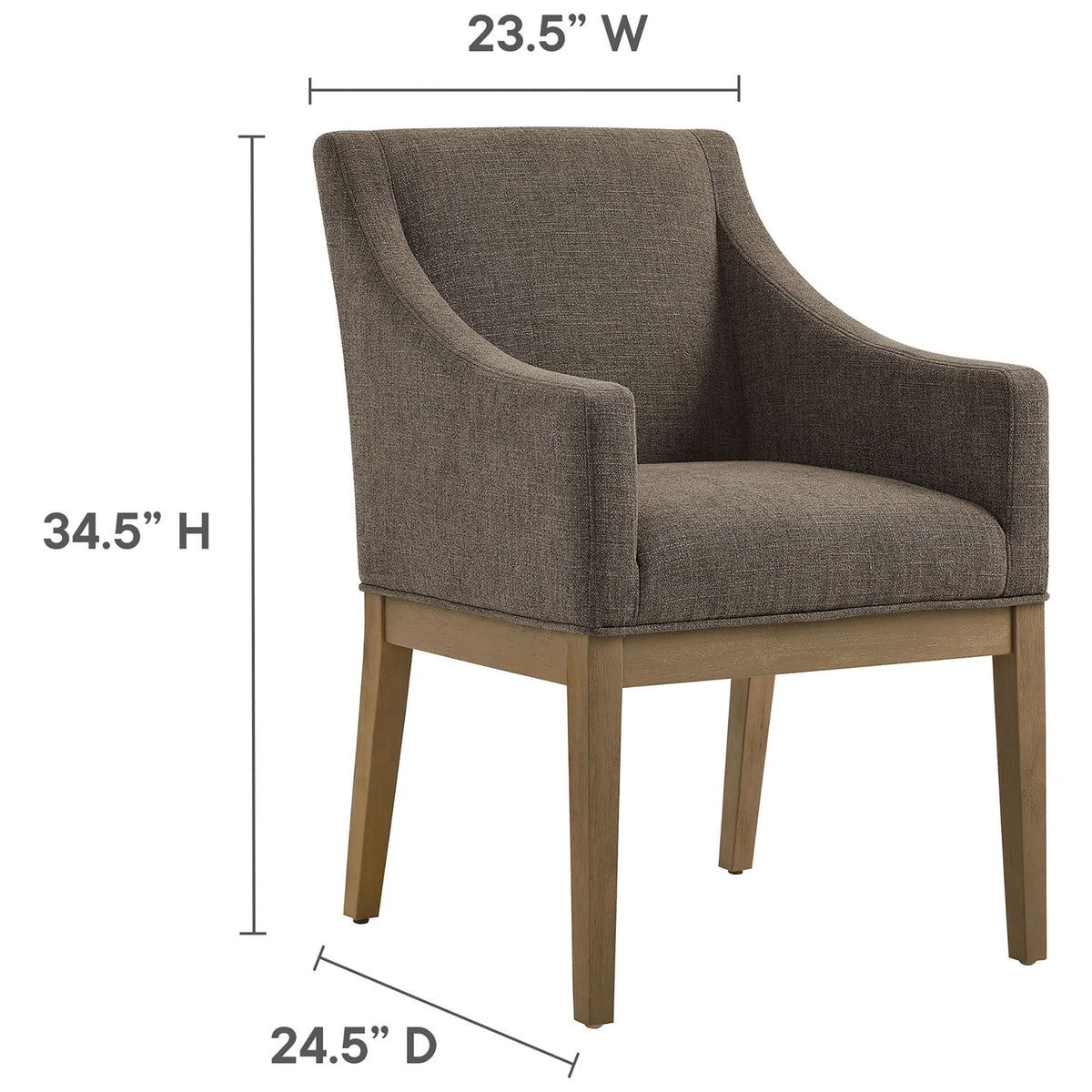 Alton upholstered dining armchair dimensions with chair height, width, and depth measurements labeled || EEI-7058-MOC-NAT || dimension_studio