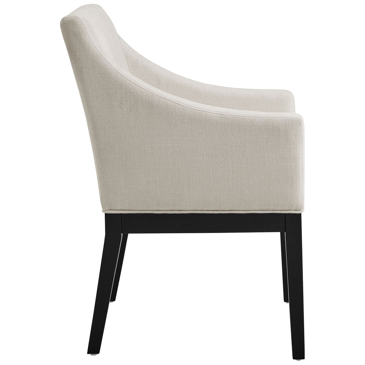 Alton dining armchair showcasing slim sloped arms and tapered black wood legs for an airy silhouette || EEI-7058-SAL-BLK || side_studio