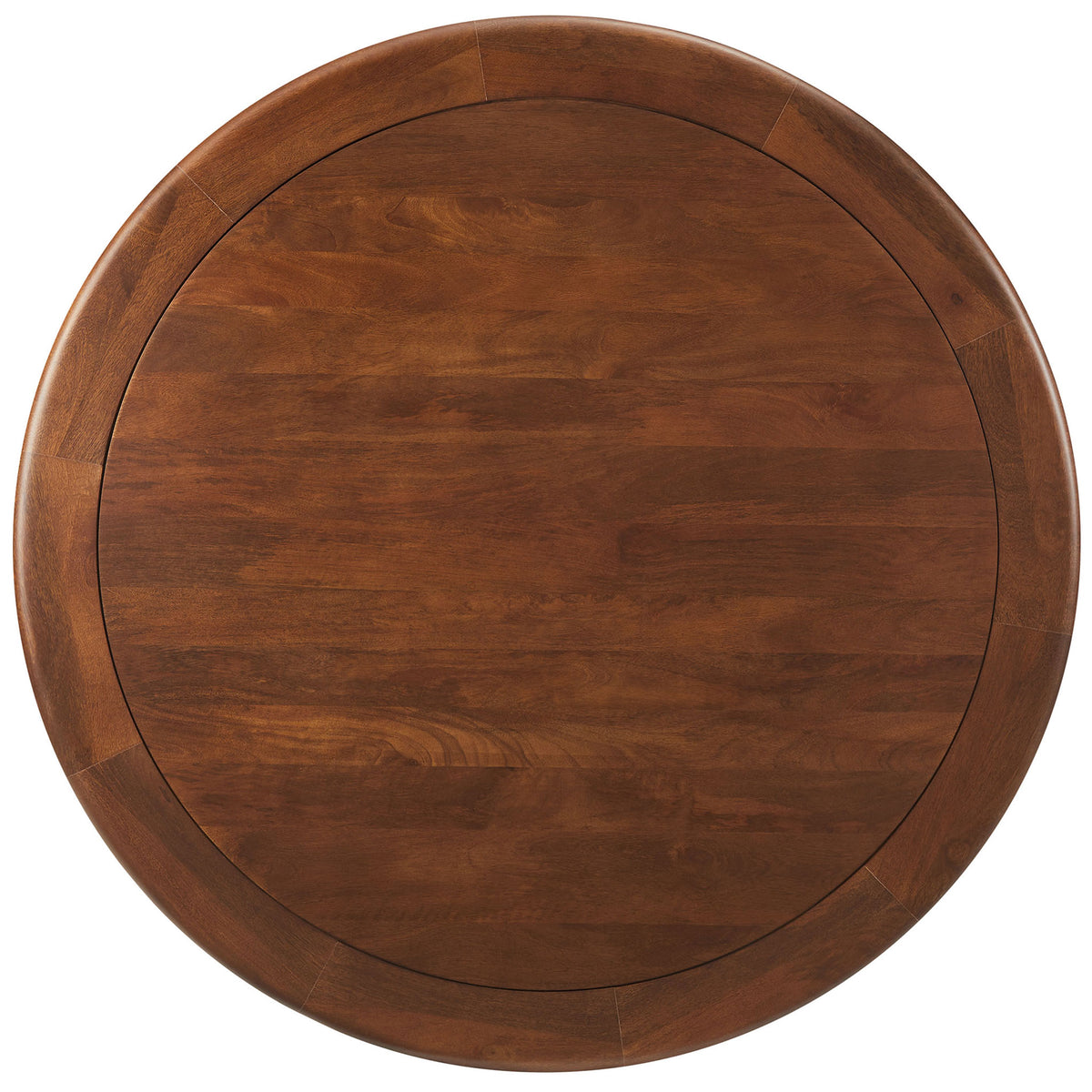 Round 48 inch mango wood tabletop with bullnose edge and rich black walnut grain. || EEI-7070-BLK-WAL || top_studio