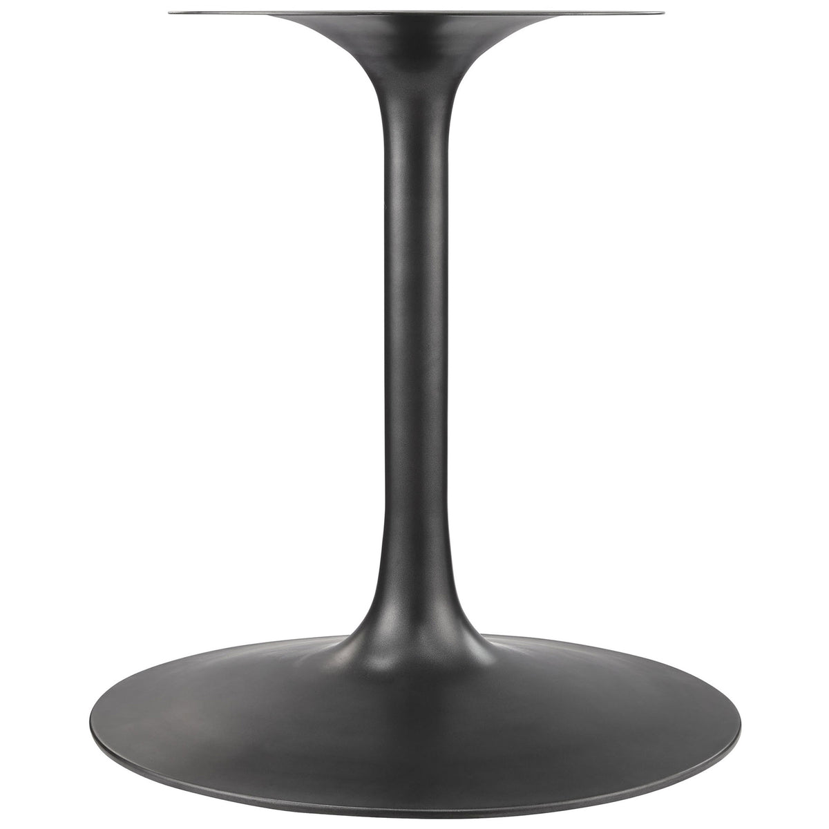 Matte black metal tulip pedestal base with wide round foot for the Lippa dining table. || EEI-7070-BLK-WAL || leg_studio