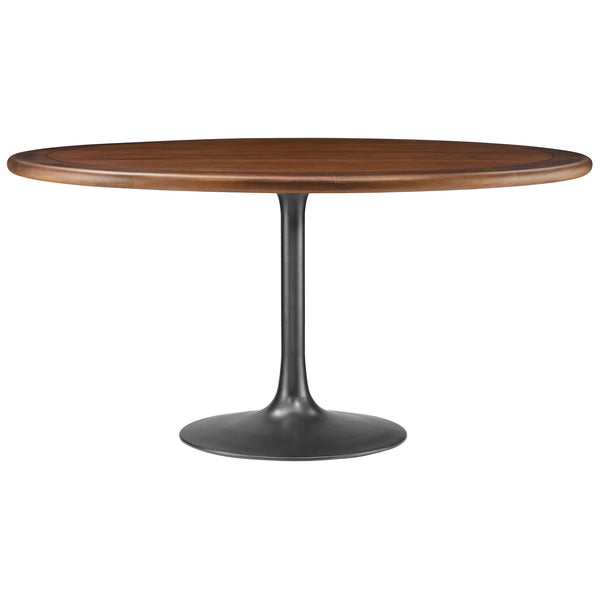 Spacious 60 inch round mango wood dining table with sleek black tulip pedestal base for modern interiors. || EEI-7071-BLK-WAL || front_studio