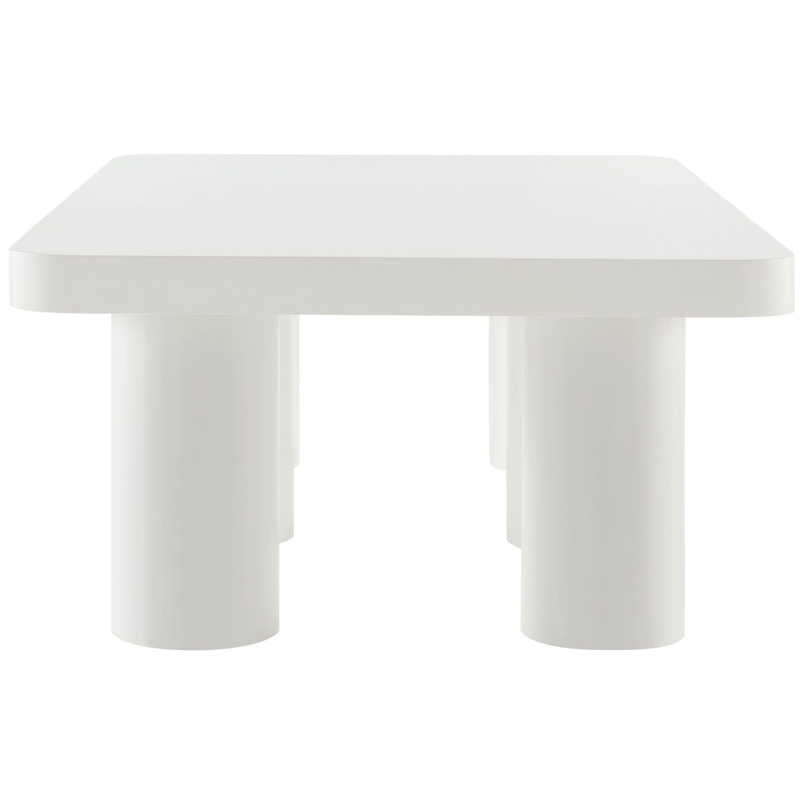 Sculptural white table with thick rounded top and clustered column legs || EEI-7072-WHI || side_studio
