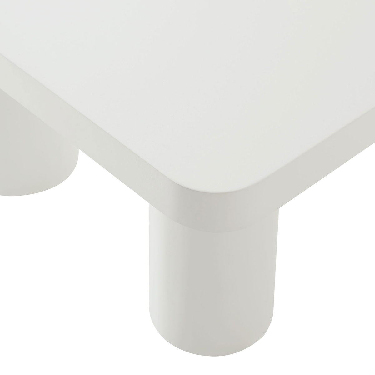 Rounded tabletop edge meets a cylindrical leg in matte white finish || EEI-7072-WHI || leg_studio