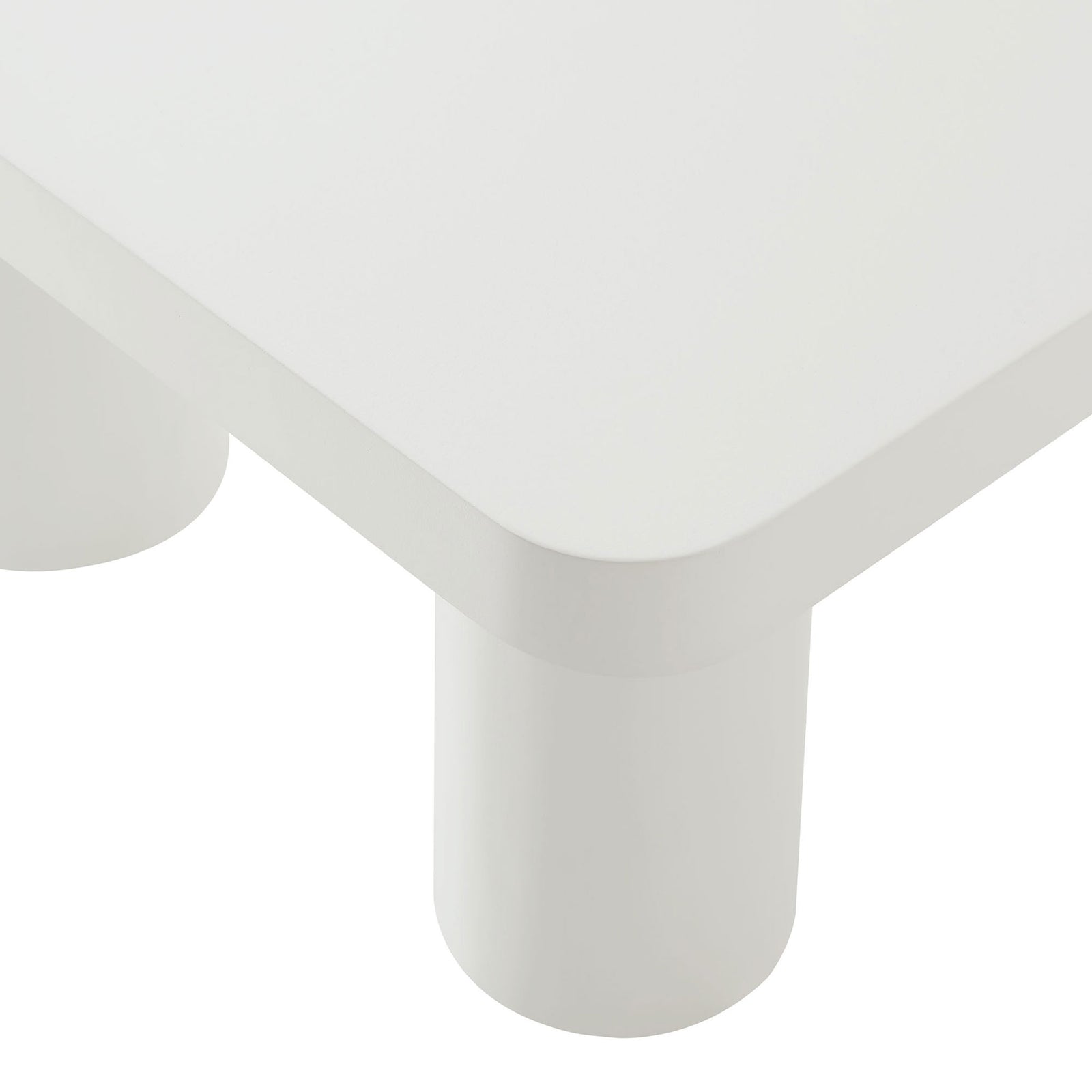 Rounded tabletop edge meets a cylindrical leg in matte white finish || EEI-7072-WHI || leg_studio