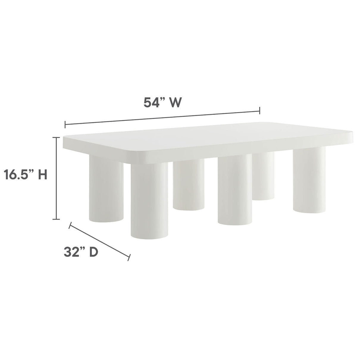Generous 54 by 32-inch surface and 16.5-inch height for versatile everyday use || EEI-7072-WHI || dimension_studio