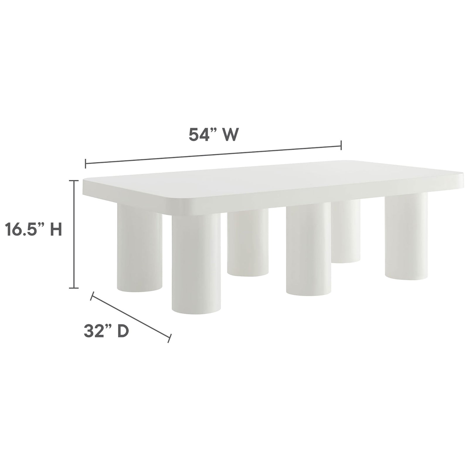 Generous 54 by 32-inch surface and 16.5-inch height for versatile everyday use || EEI-7072-WHI || dimension_studio