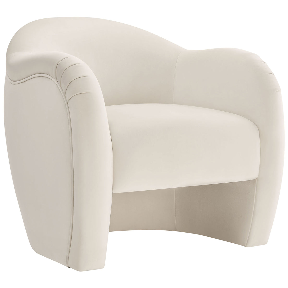 Sculpted armchair with sweeping arms and pleated details upholstered in stain-resistant performance velvet || EEI-7074-ALA || front_angle_studio