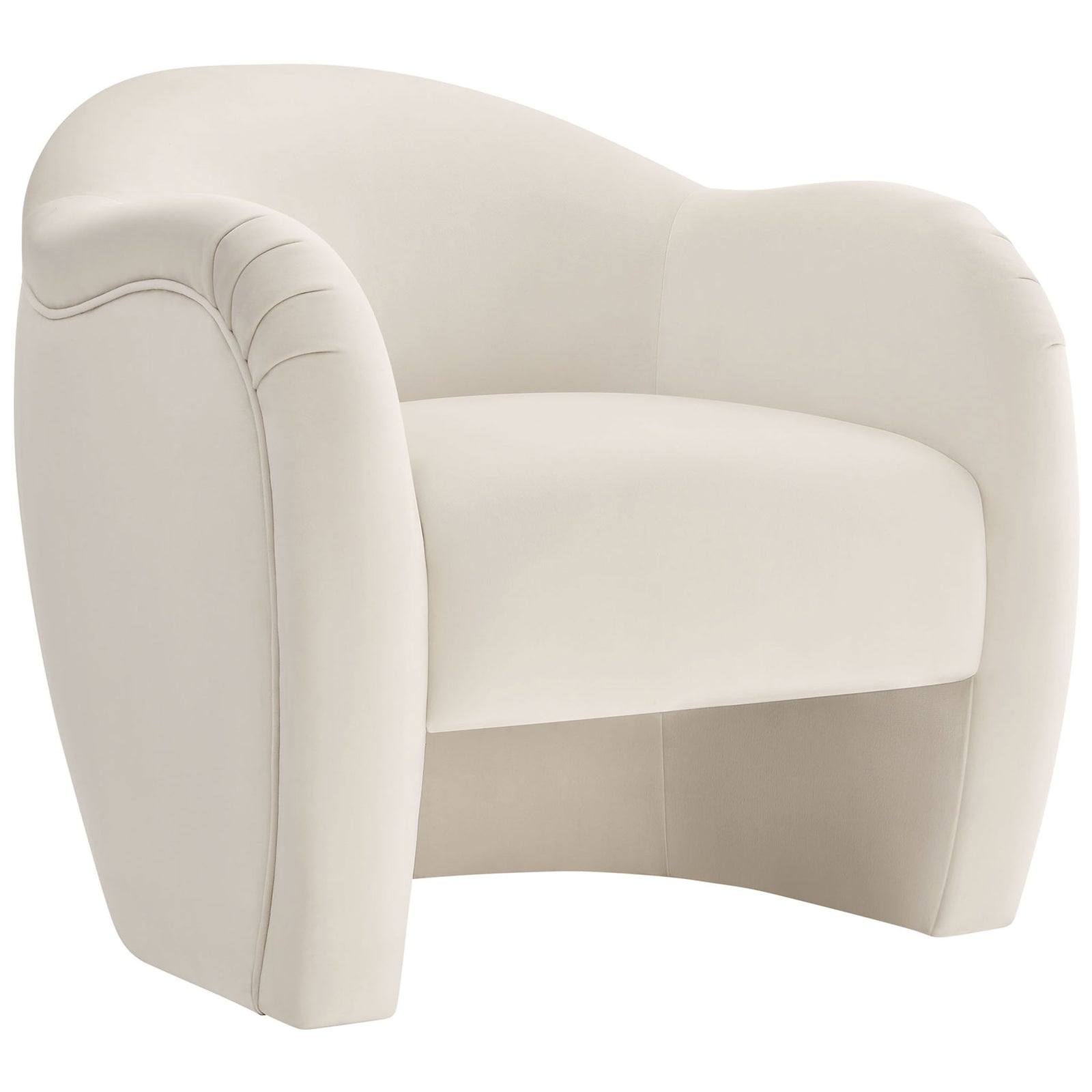 Sculpted armchair with sweeping arms and pleated details upholstered in stain-resistant performance velvet || EEI-7074-ALA || front_angle_studio