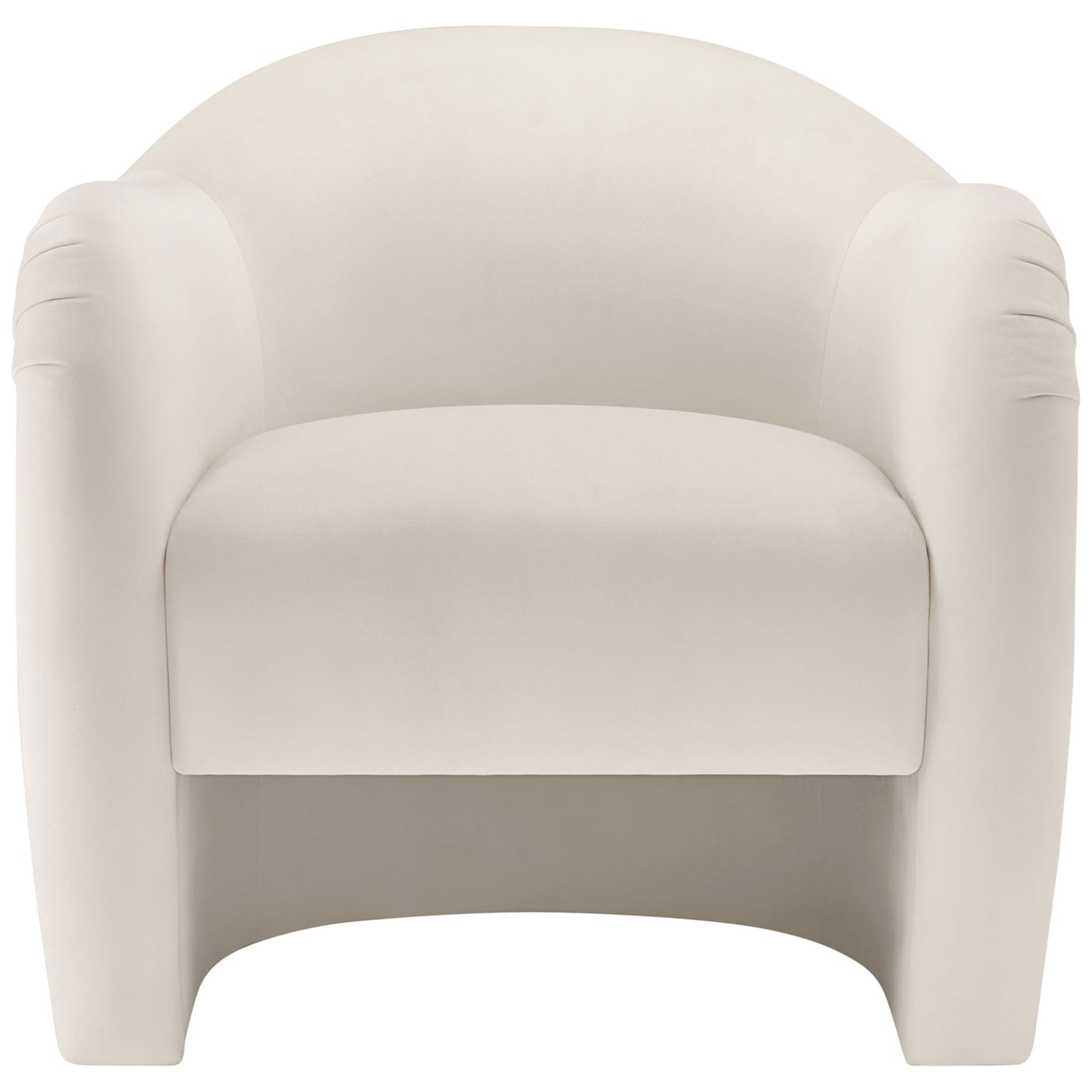 Curved barrel accent chair in alabaster performance velvet with plush seat and French piping || EEI-7074-ALA || front_studio