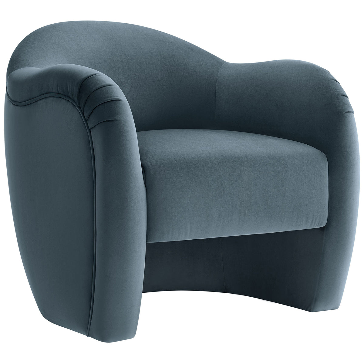Curved arms and French piping accent the smooth performance velvet in rich cadet blue || EEI-7074-CAB || front_angle_studio