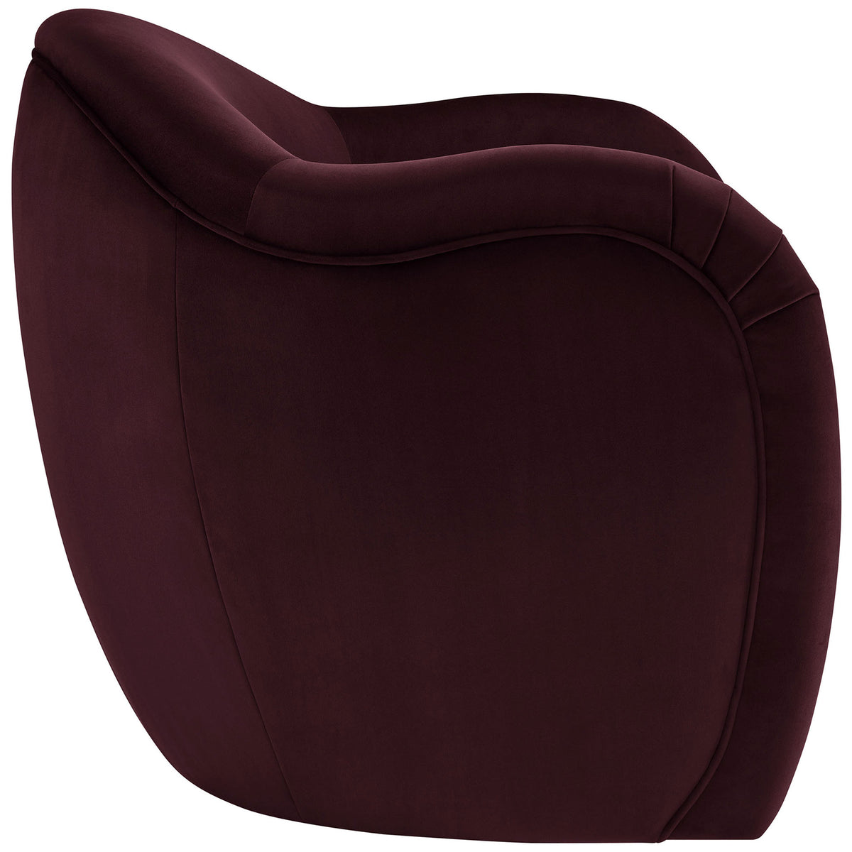 Sculpted velvet barrel back in rich mulberry with seamless curves and tailored pleats || EEI-7074-MUL || back_angle_studio