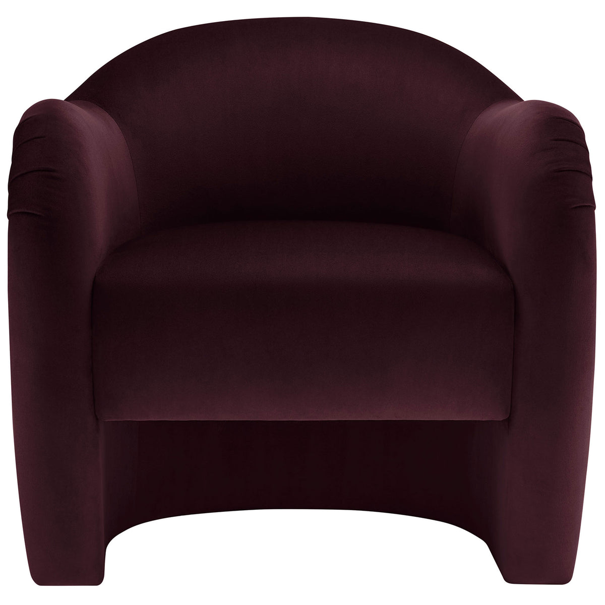 Inviting barrel silhouette with wide cushioned seat in stain-resistant mulberry velvet || EEI-7074-MUL || front_studio