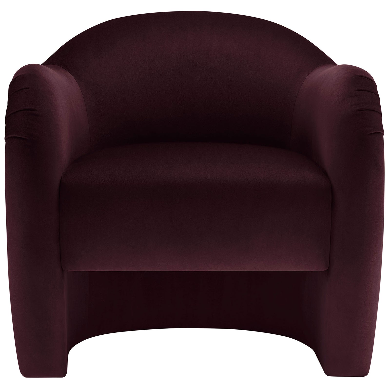 Inviting barrel silhouette with wide cushioned seat in stain-resistant mulberry velvet || EEI-7074-MUL || front_studio