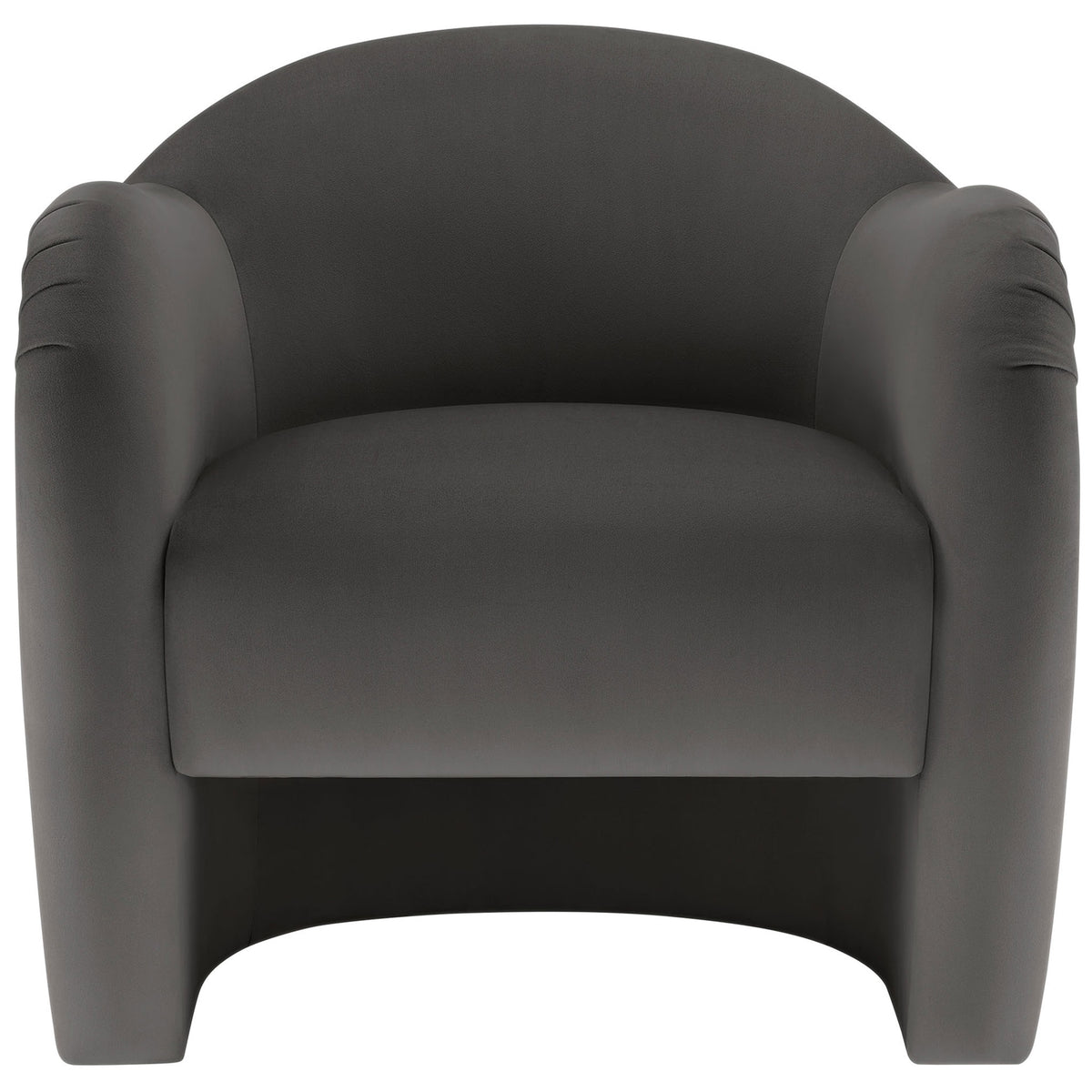 Sculptural barrel-back accent chair in storm gray performance velvet with plush seat and curved arms || EEI-7074-STG || front_studio