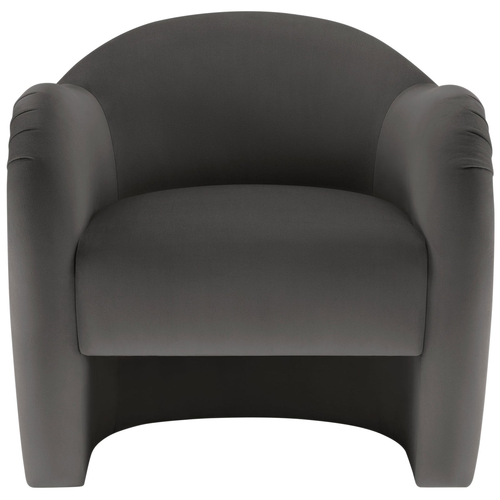 Sculptural barrel-back accent chair in storm gray performance velvet with plush seat and curved arms || EEI-7074-STG || front_studio