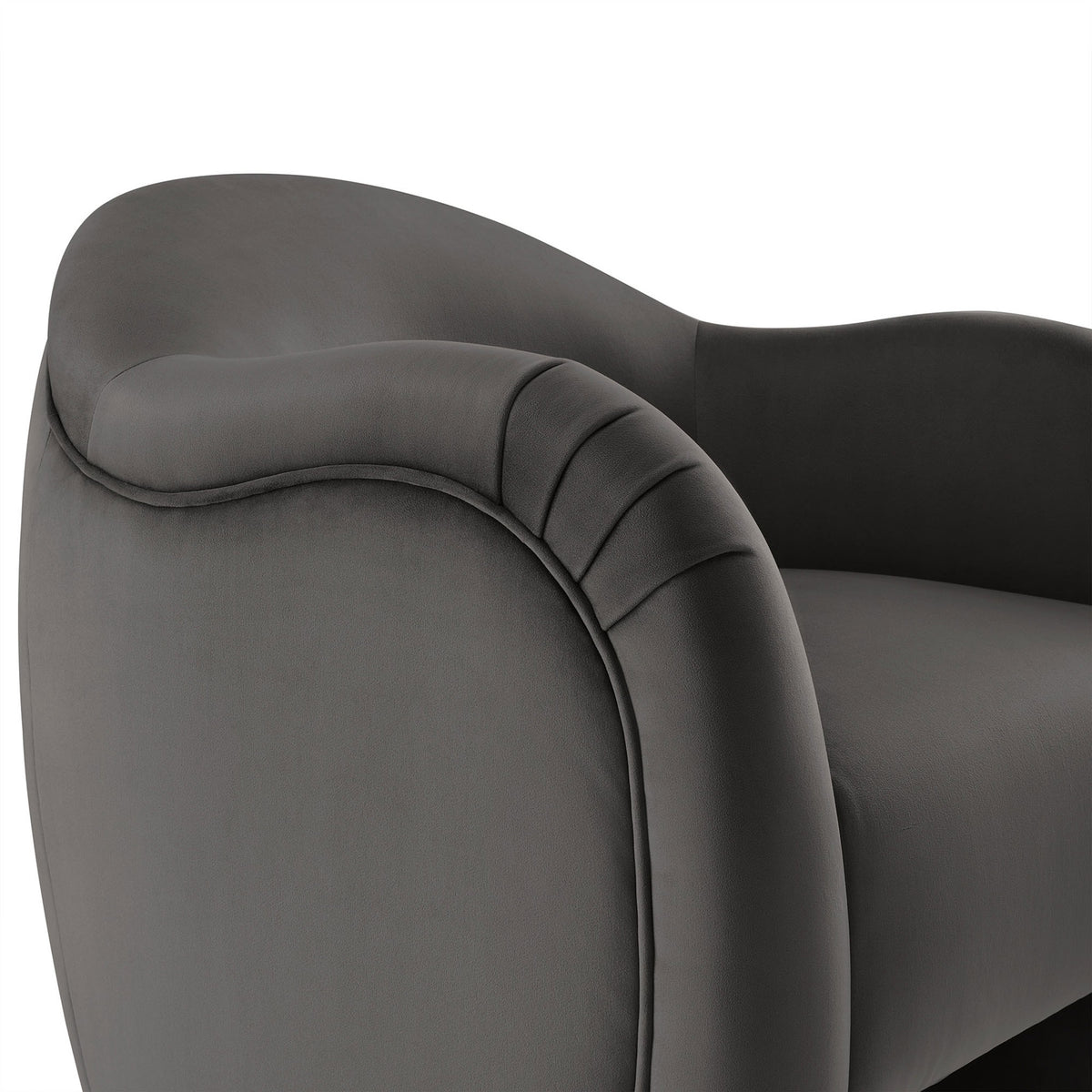 Pleated arm detail and French piping in soft storm gray performance velvet || EEI-7074-STG || detail_studio