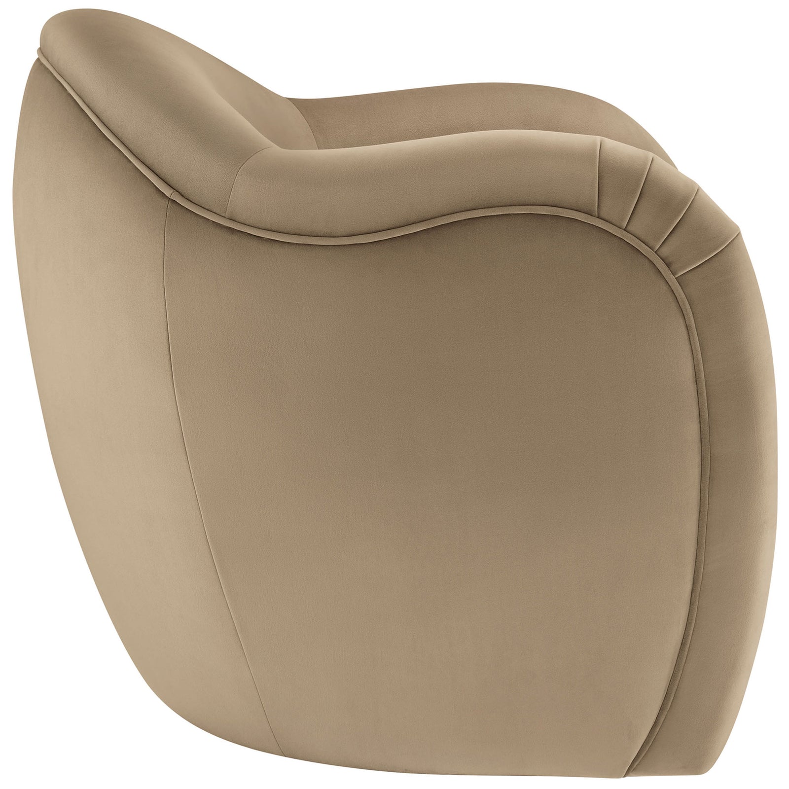 Sculpted barrel back with elegant French piping and smooth taupe performance velvet upholstery || EEI-7074-TAU || back_angle_studio
