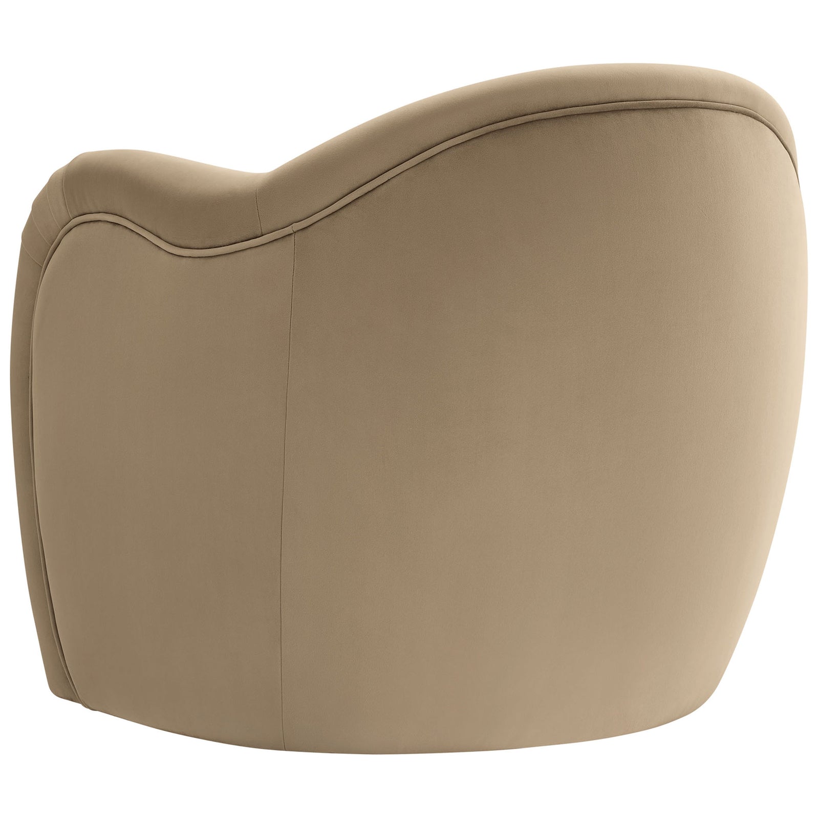 Rounded rear profile showcases tailored seams and plush performance velvet in a warm taupe tone || EEI-7074-TAU || back_studio