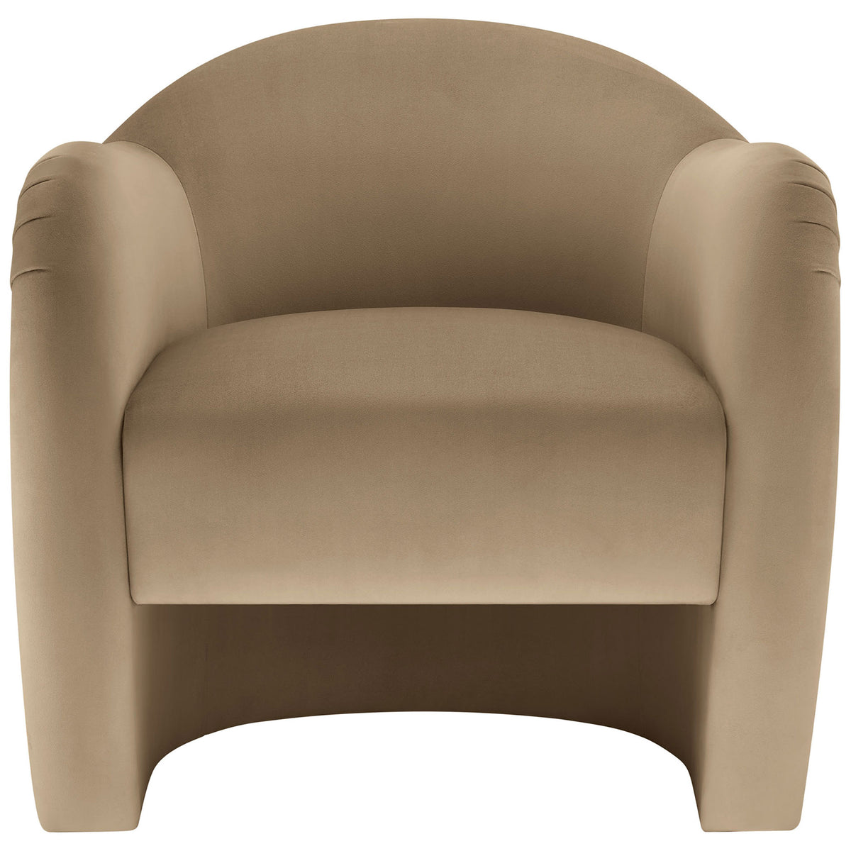 Taupe velvet barrel-back accent chair with plush cushioning and sculpted arms for modern, cozy seating || EEI-7074-TAU || front_studio