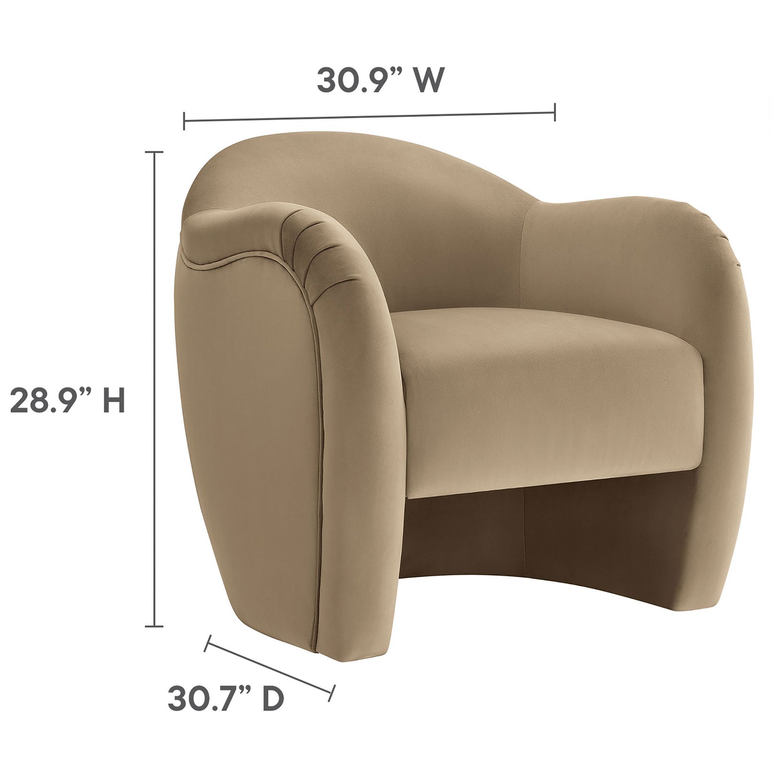 Compact 30.9 in W x 30.7 in D x 28.9 in H footprint fits cozy corners and reading nooks || EEI-7074-TAU || dimension_studio