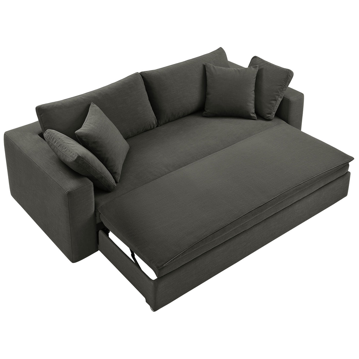 Commix sleeper sofa with pull-out platform extended to create a roomy lounge-style surface || EEI-7080-GRY || front_angle_converted_studio