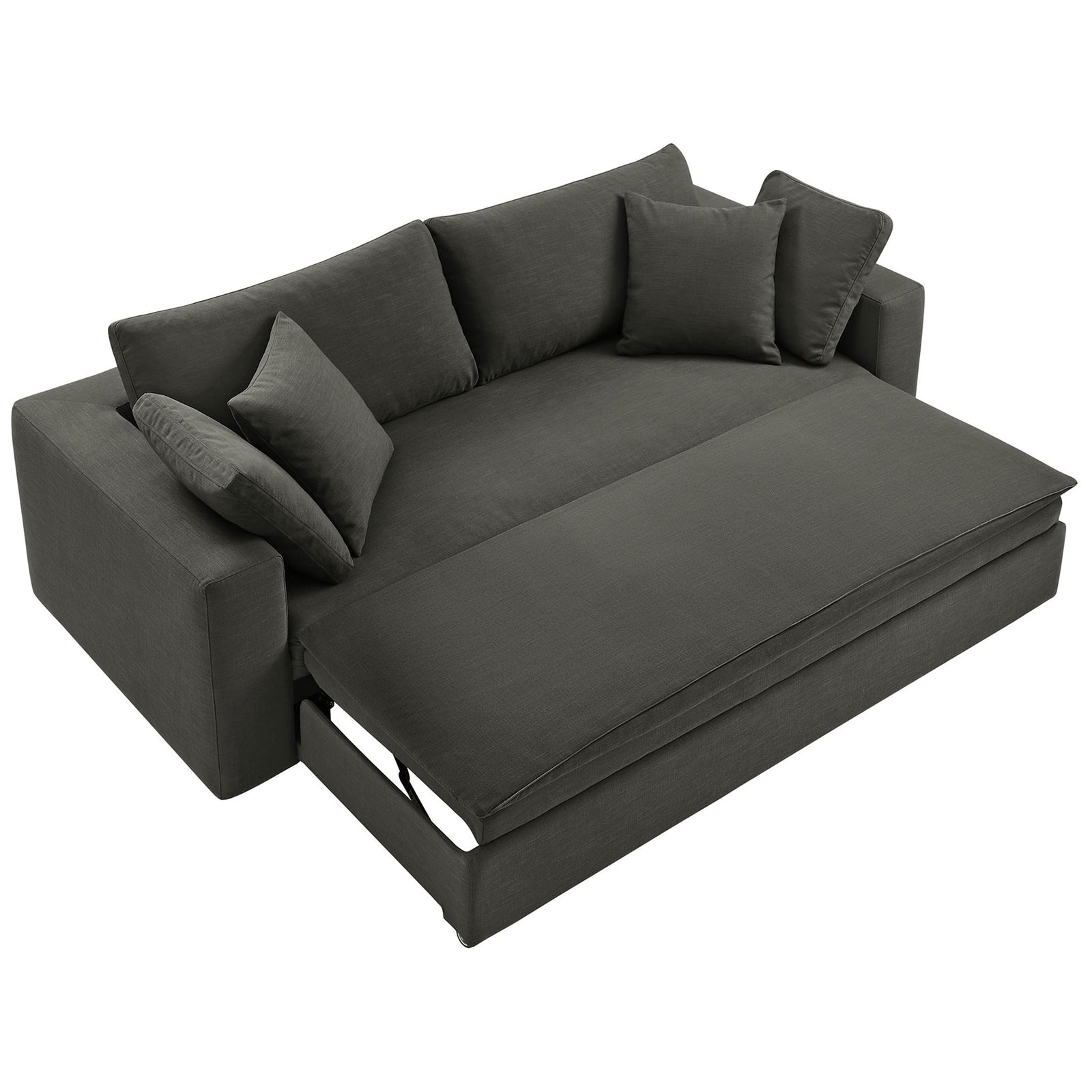 Commix sleeper sofa with pull-out platform extended to create a roomy lounge-style surface || EEI-7080-GRY || front_angle_converted_studio
