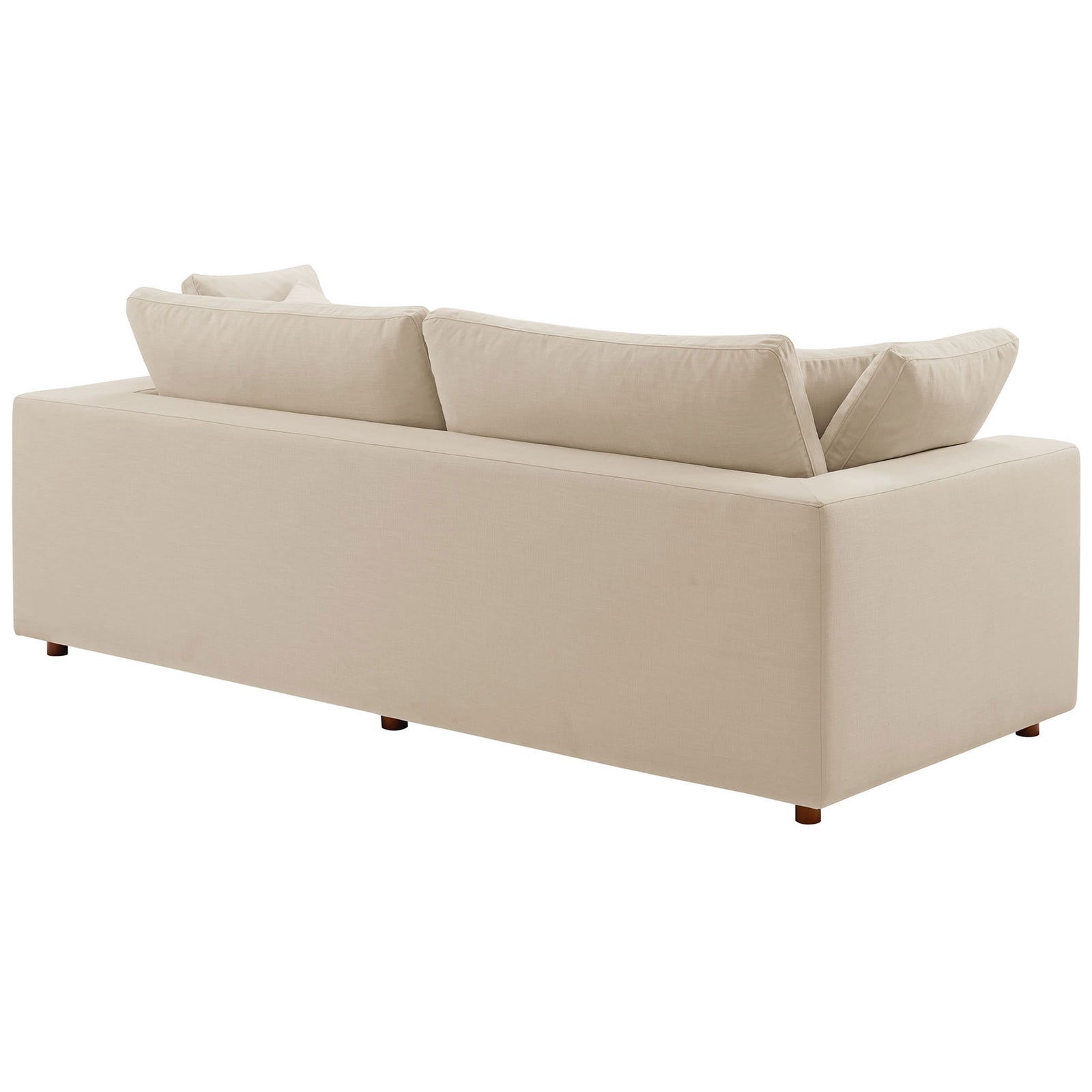 Back of the light beige sleeper sofa shows a smooth, tailored frame with low round feet || EEI-7080-LBG || back_angle_studio