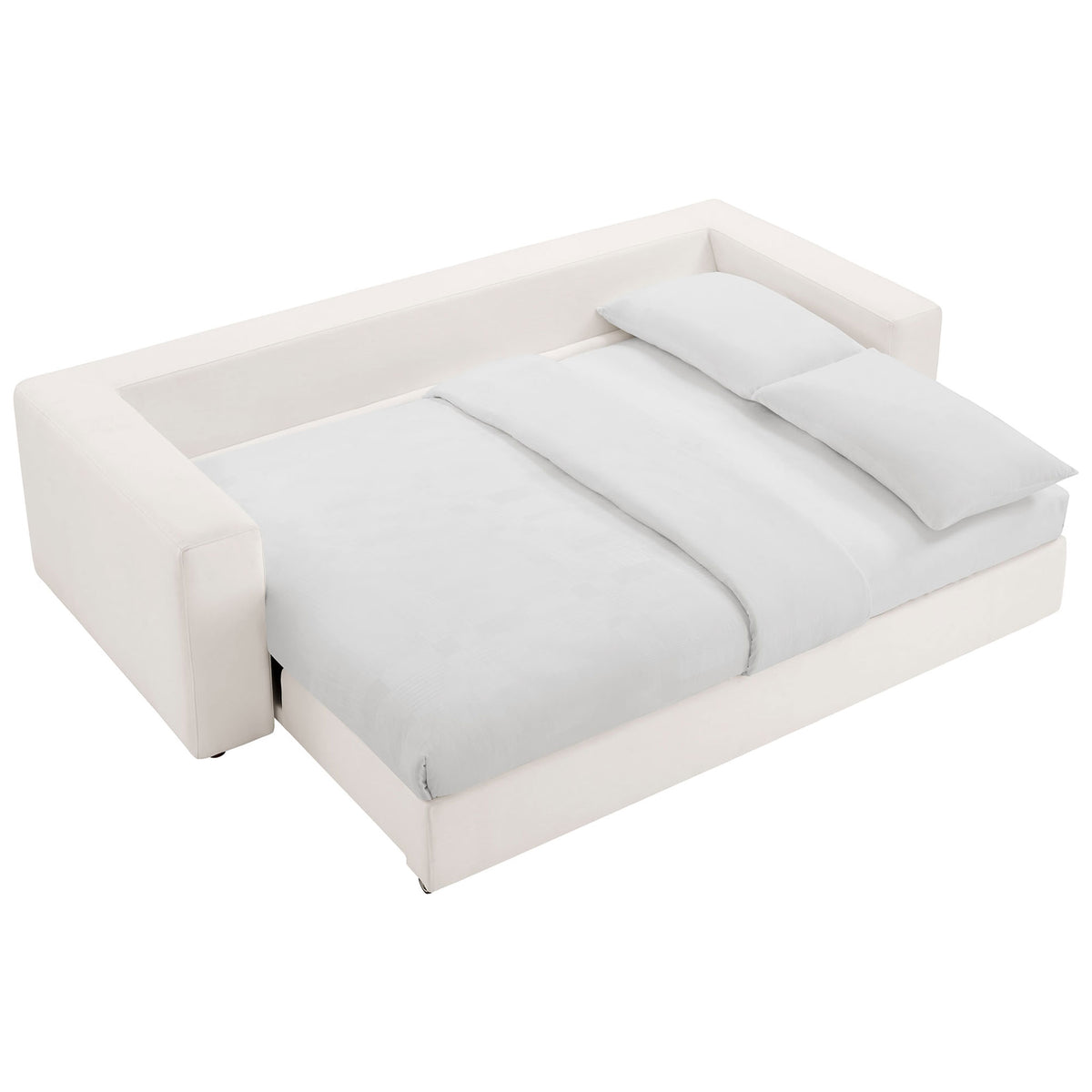 Commix sleeper fully extended into a spacious full-size bed with matching head pillow || EEI-7080-PUW || front_angle_converted_studio