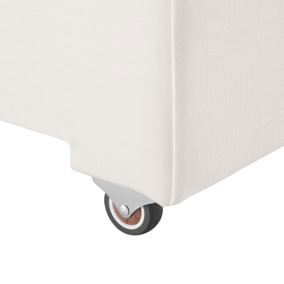 Durable caster wheel at the base of the sleeper sofa for smooth pull-out bed movement || EEI-7080-PUW || leg_studio