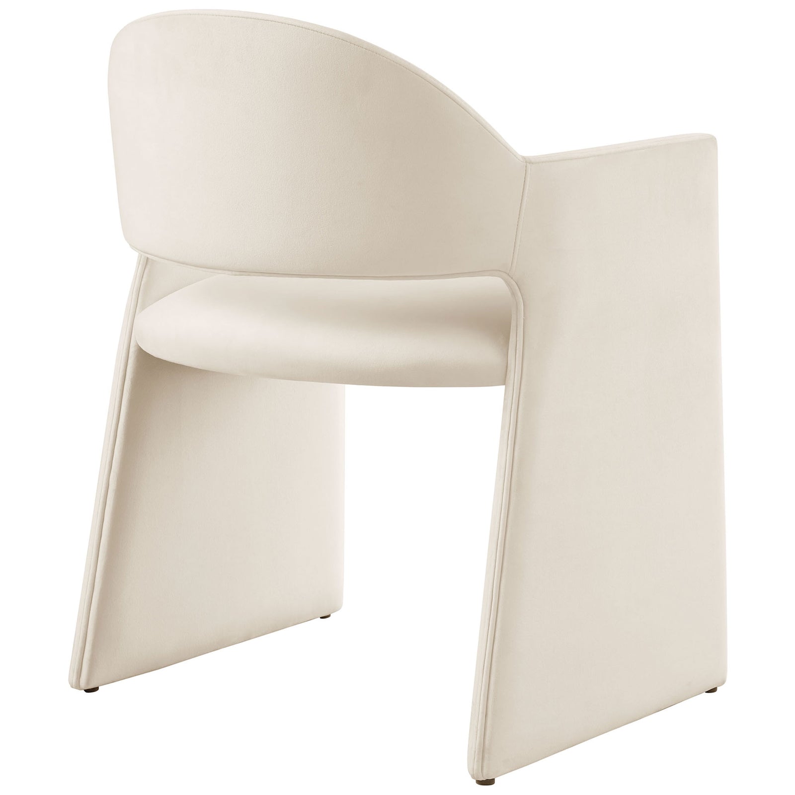 Alabaster performance velvet dining armchair with wraparound backrest and airy open space above the seat || EEI-7081-ALA || back_angle_studio