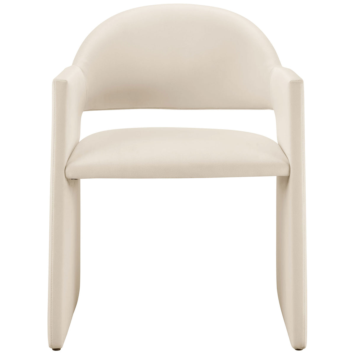 Symmetrical alabaster velvet barrel-back dining armchair with wide track arms and open lower back || EEI-7081-ALA || front_studio