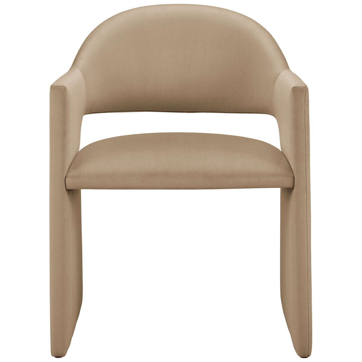 Taupe velvet dining armchair with generously padded seat and wide angular arms for modern comfort || EEI-7081-TAU || front_studio