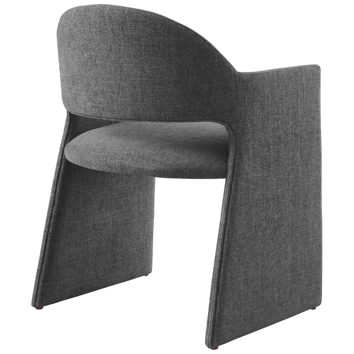Curved barrel-back dining chair in charcoal fabric with airy cutout and tailored upholstery || EEI-7082-CHA || back_angle_studio