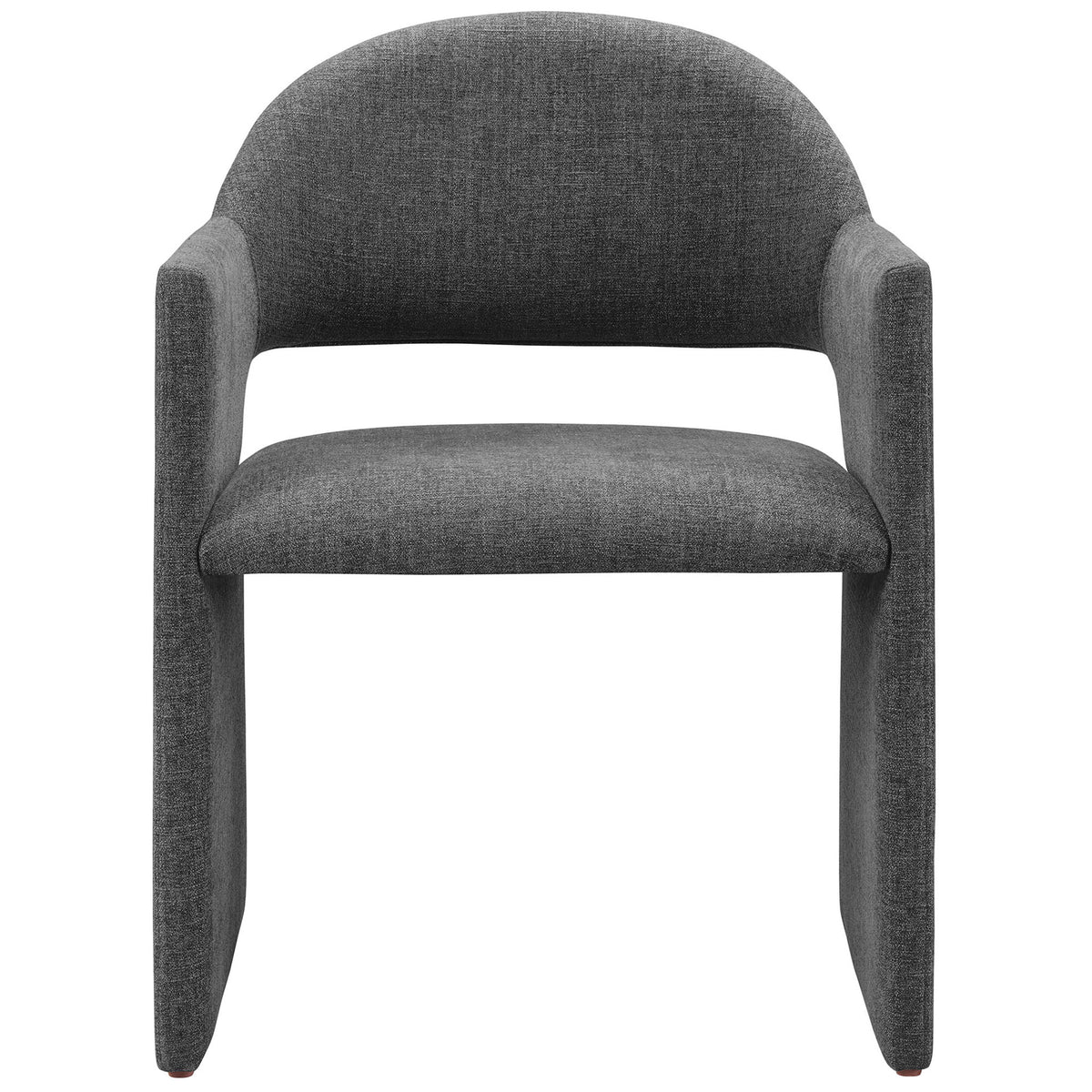 Charcoal barrel-back dining armchair with sculptural sides and plush upholstered seat || EEI-7082-CHA || front_studio