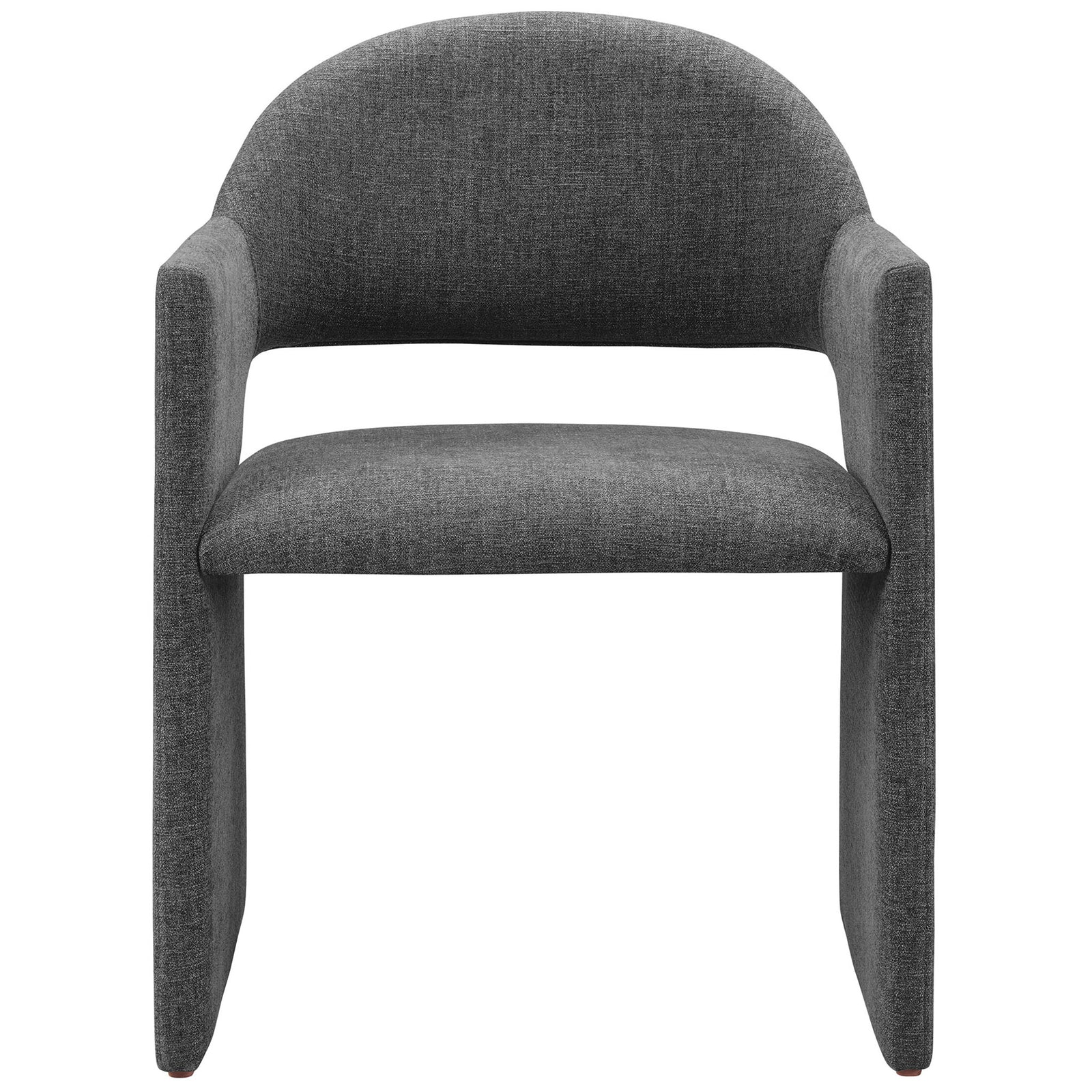 Charcoal barrel-back dining armchair with sculptural sides and plush upholstered seat || EEI-7082-CHA || front_studio