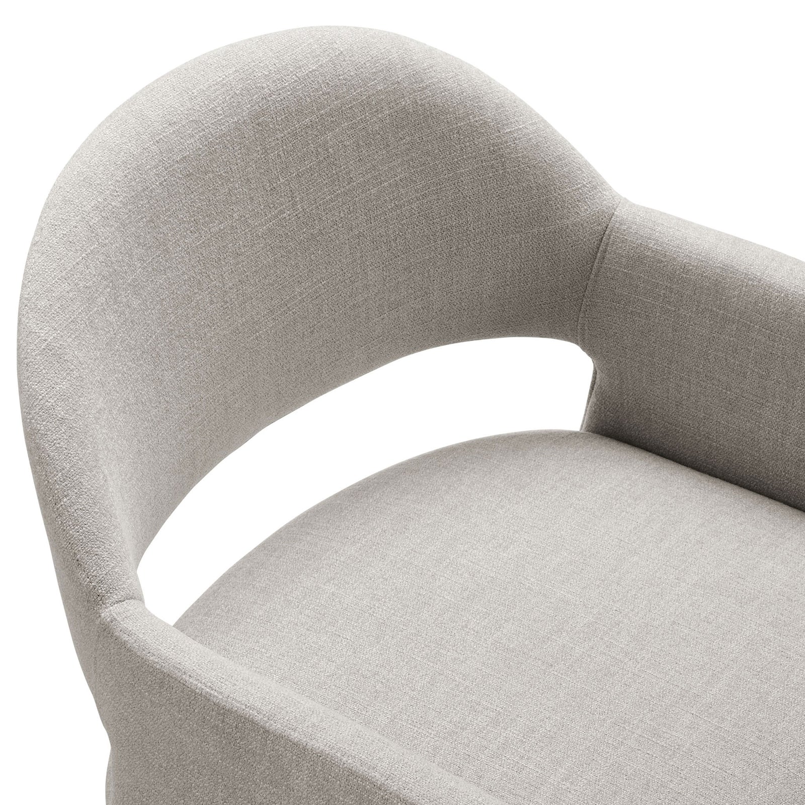 The Talia chair's soft slub weave fabric and generously padded seat for cozy dining comfort. || EEI-7082-LIN || detail_studio