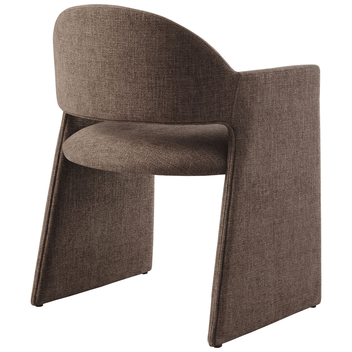 Mocha fabric dining armchair with curved barrel back and open base for a light, airy look || EEI-7082-MOC || back_angle_studio