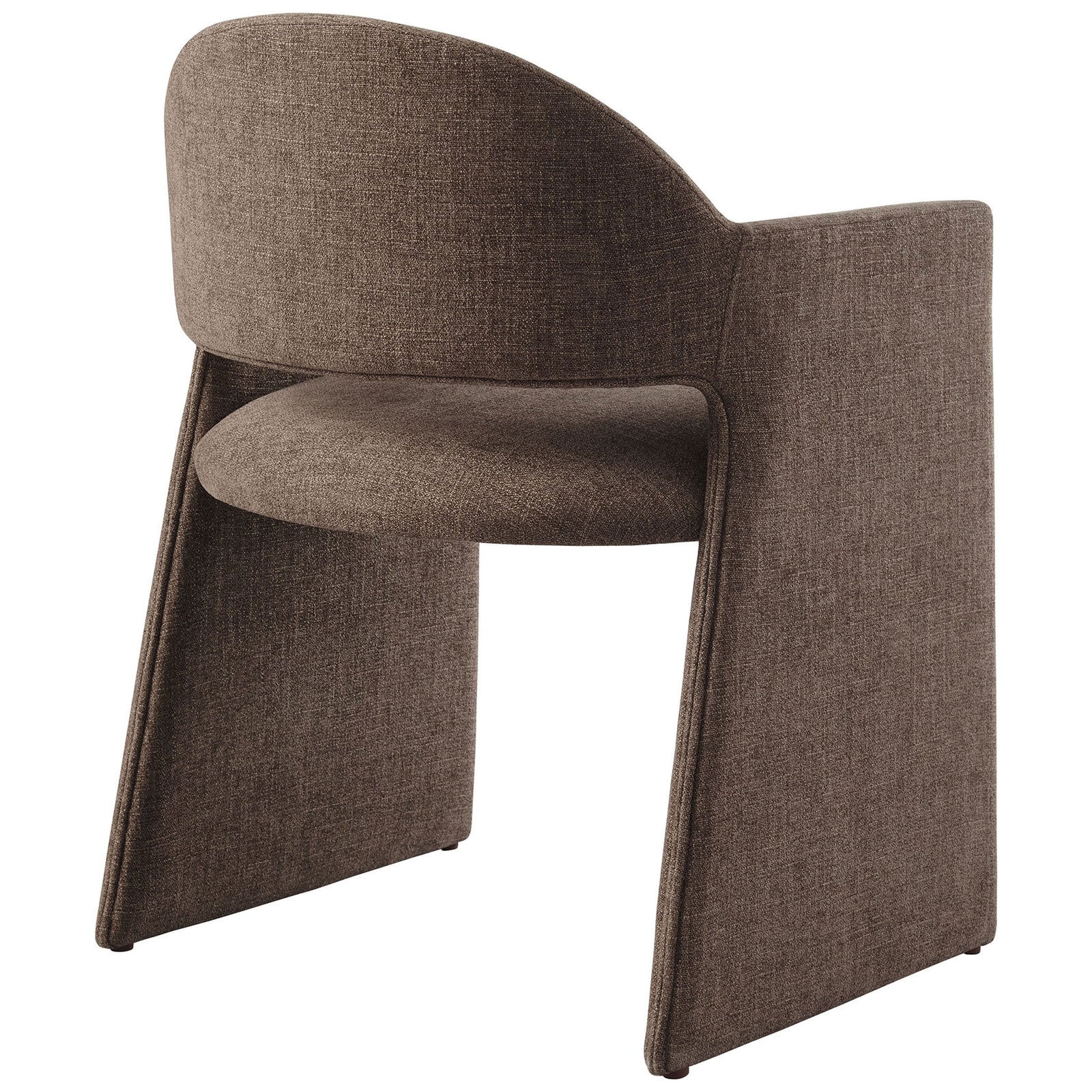 Mocha fabric dining armchair with curved barrel back and open base for a light, airy look || EEI-7082-MOC || back_angle_studio