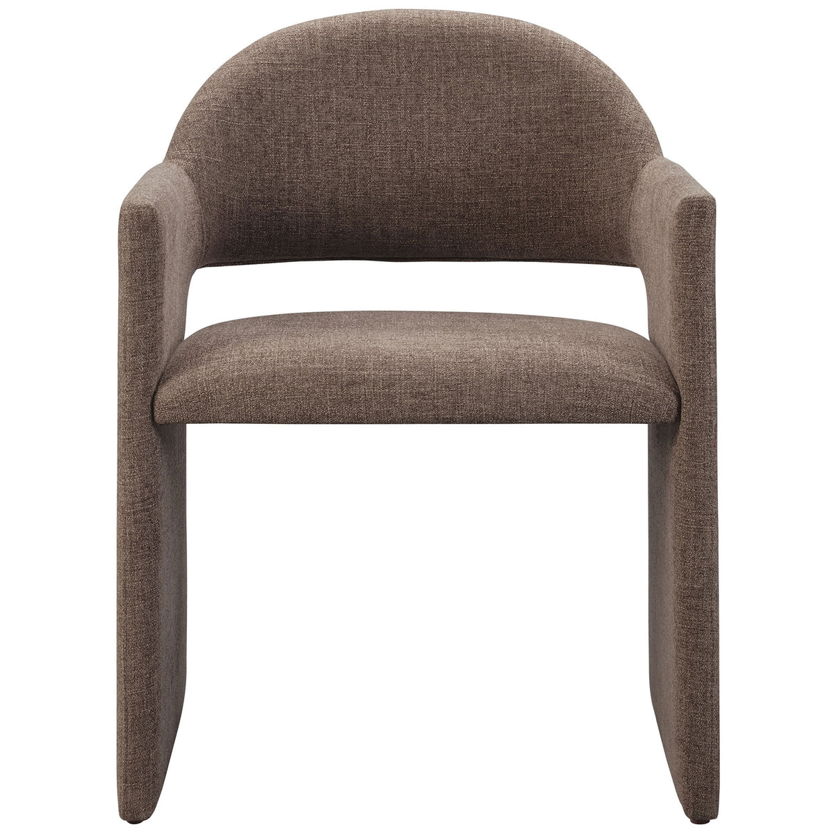 Mocha barrel back dining armchair with wide angular arms and a comfortably cushioned seat || EEI-7082-MOC || front_studio
