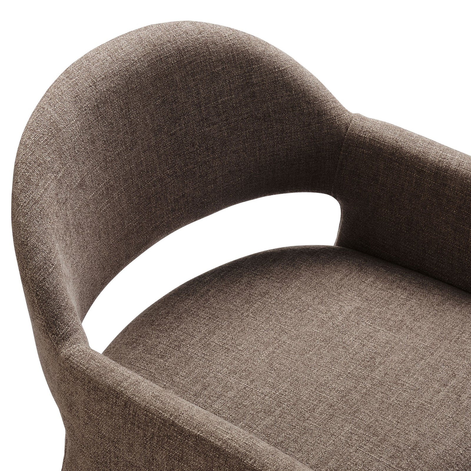 Curved open backrest and generously padded mocha seat showcasing the chair's sculptural silhouette || EEI-7082-MOC || detail_studio