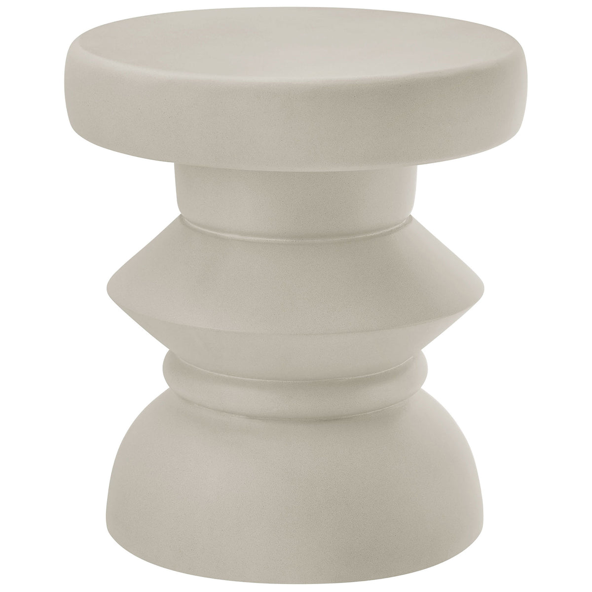 Sculptural light gray concrete side table with bold hourglass-inspired silhouette || EEI-7090-LGR || front_angle_studio