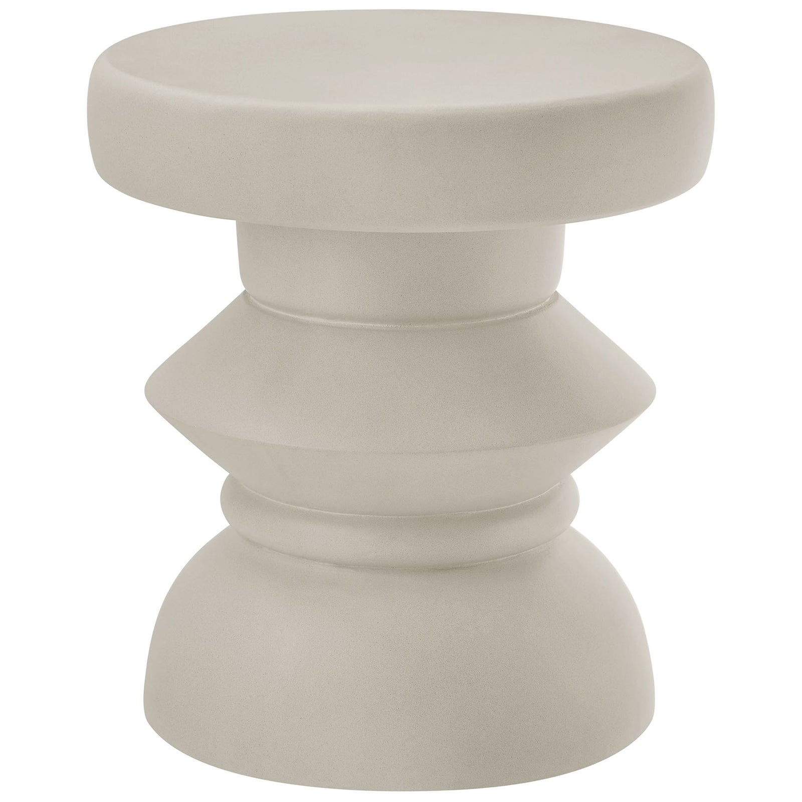 Sculptural light gray concrete side table with bold hourglass-inspired silhouette || EEI-7090-LGR || front_angle_studio