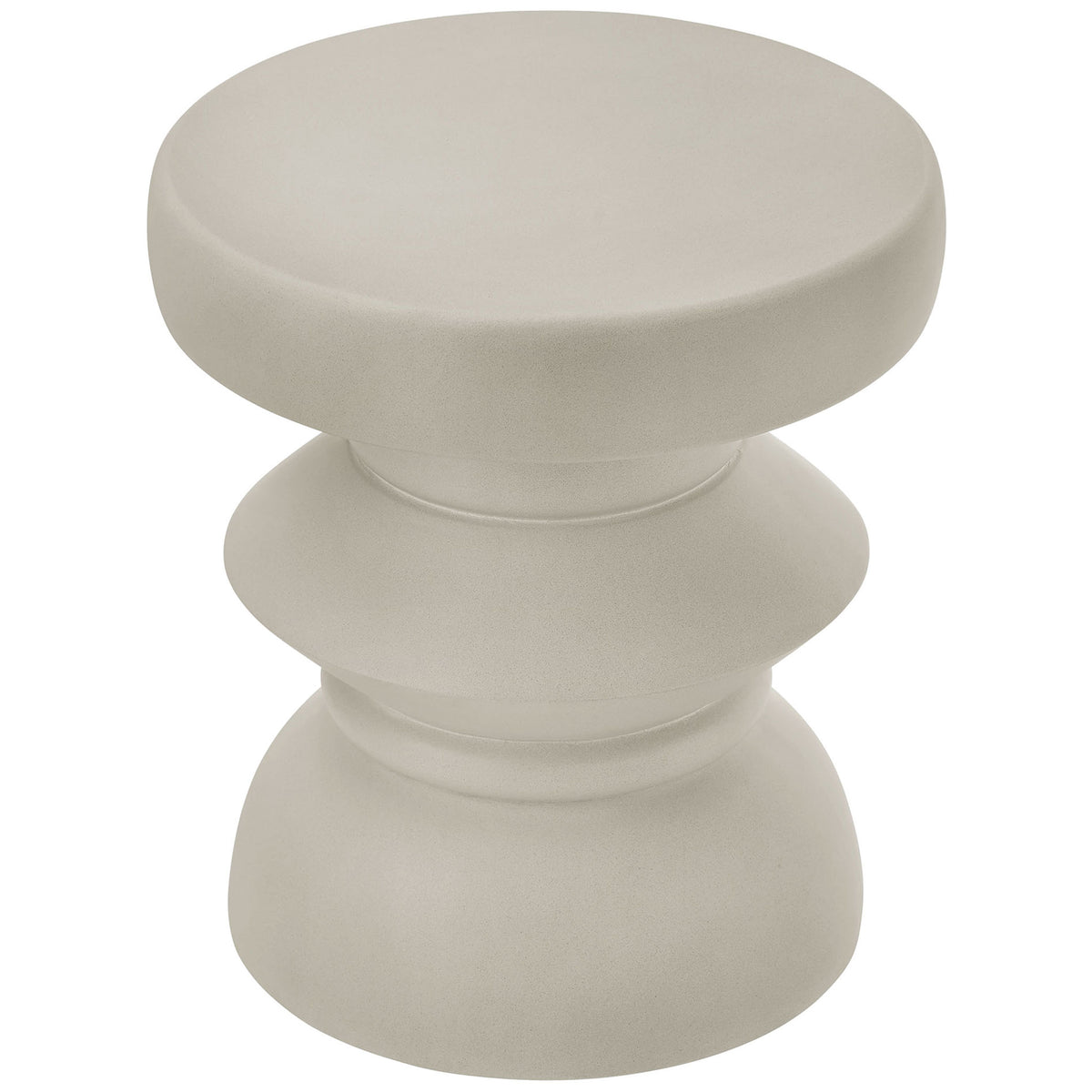 Round light gray concrete side table showcasing a wide tabletop and softly tapered base || EEI-7090-LGR || top_angle_studio