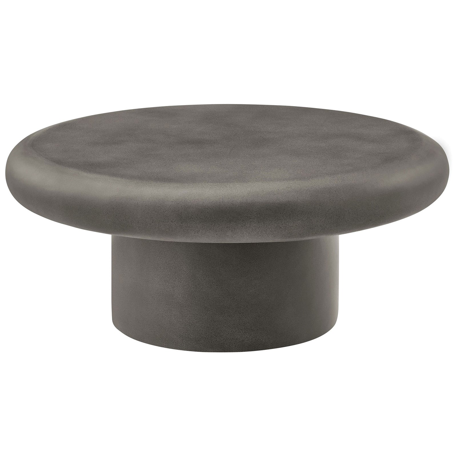 Gray concrete round coffee table with smooth bullnose top and sturdy cylindrical base for indoor or outdoor spaces || EEI-7092-GRY || front_angle_studio