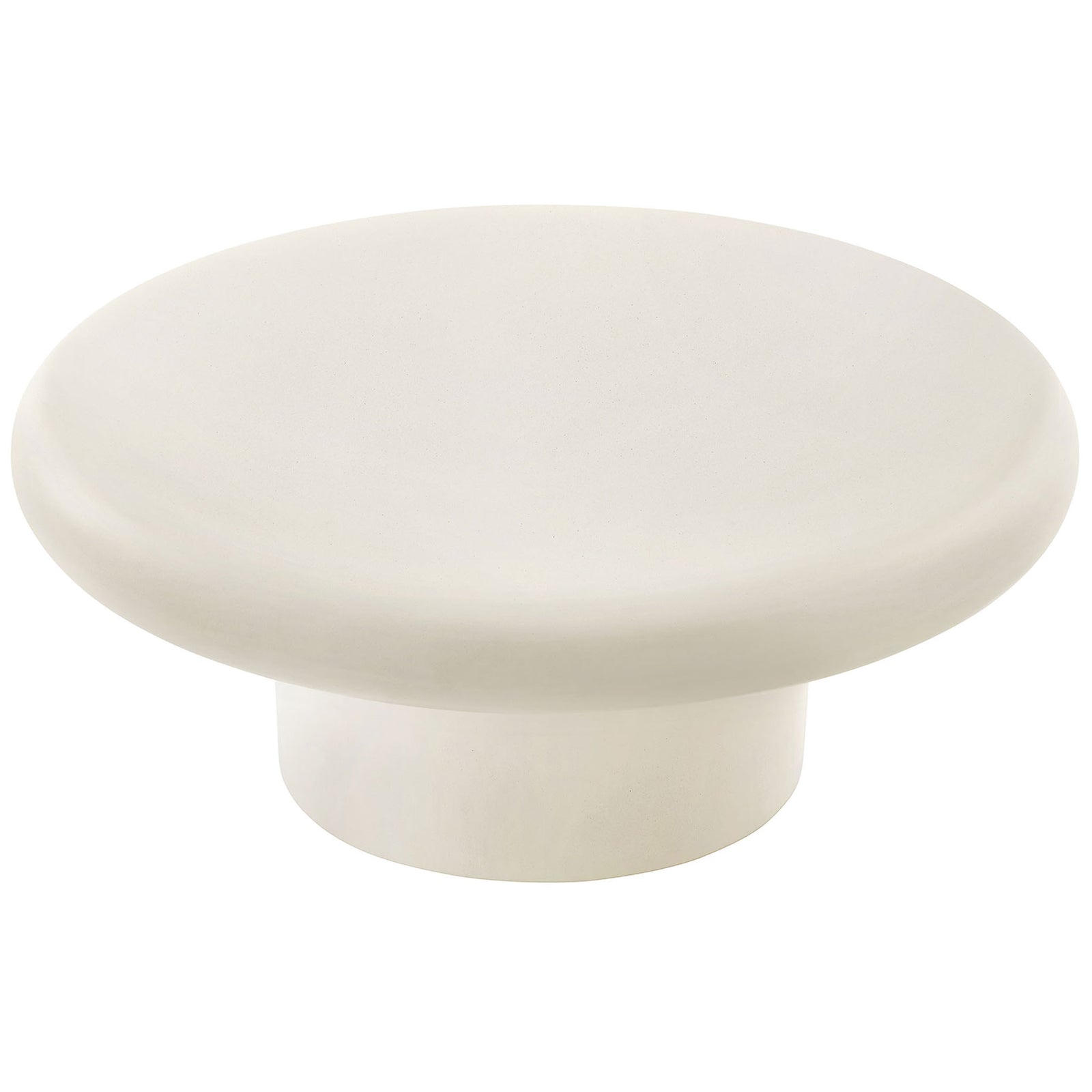 Spacious white concrete round tabletop with soft bullnose edge offering a clean, minimalist surface for decor || EEI-7092-WHI || top_angle_studio