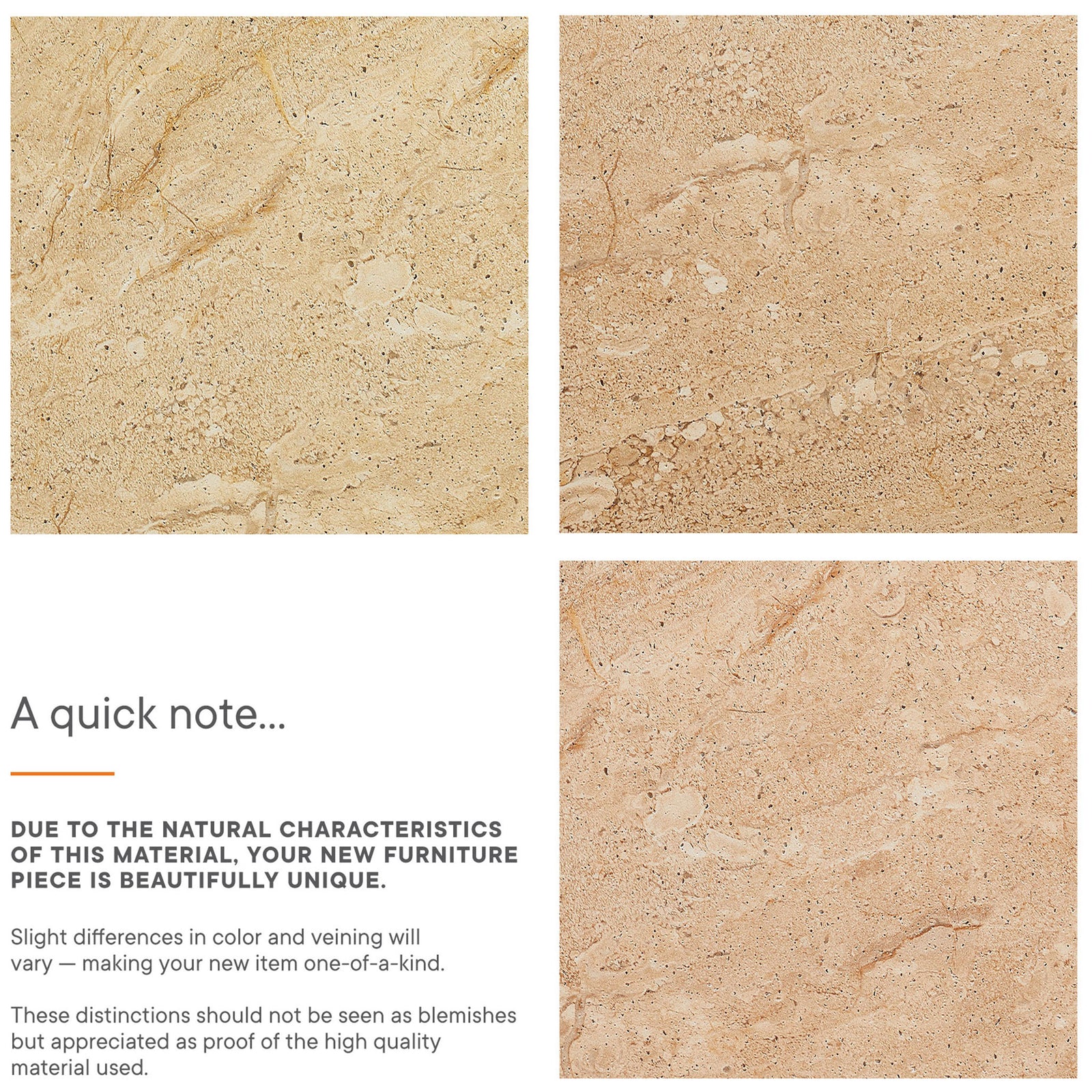Material detail callout shows three faux travertine variations, emphasizing the unique character of each piece || EEI-7093-TRV || callout_studio