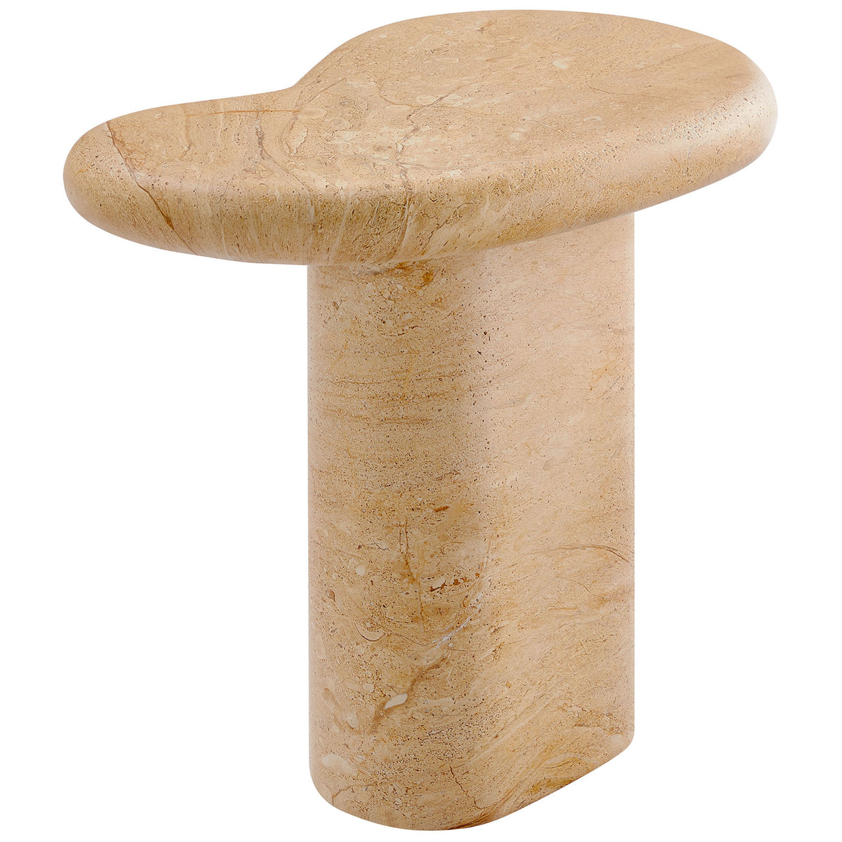Sculptural kidney-shaped faux travertine side table that adds warm stone texture to contemporary decor || EEI-7094-TRV || back_angle_studio