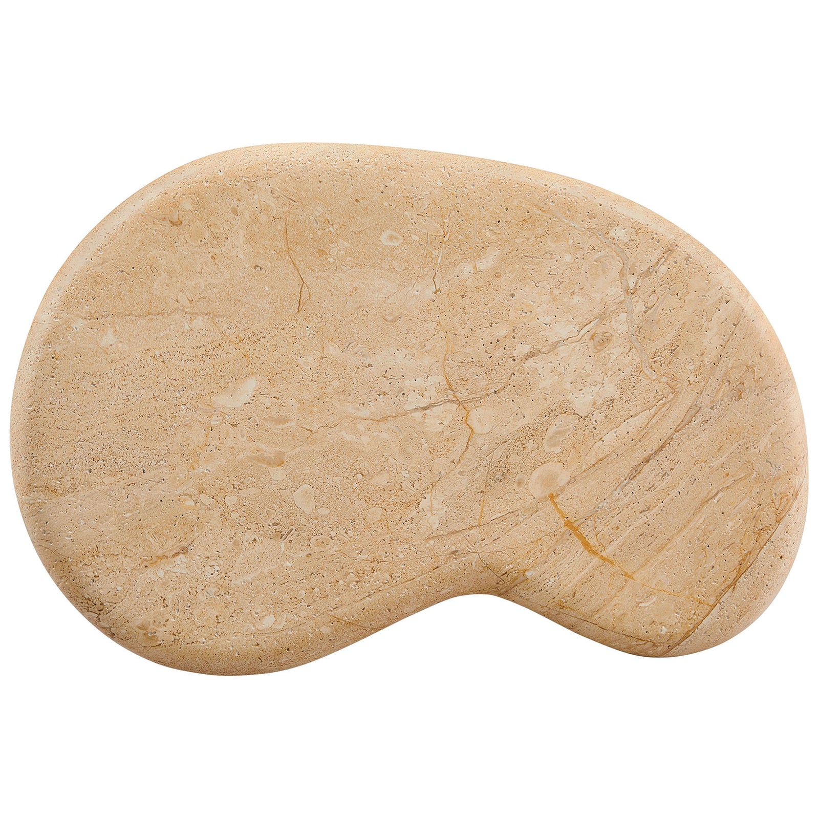 Irregular kidney-shaped faux travertine tabletop with ample space for drinks, books, or a small plant || EEI-7094-TRV || top_studio
