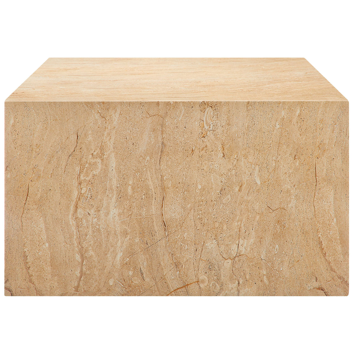 Jordana travertine-look concrete coffee table with clean plinth silhouette and warm, sand-toned veining || EEI-7095-TRV || side_studio